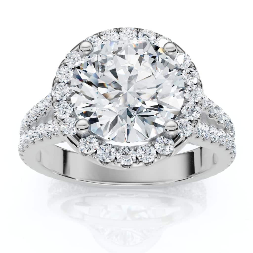 3Ct Diamond Halo Split Band Engagement Ring Lab Grown in White or Yellow Gold