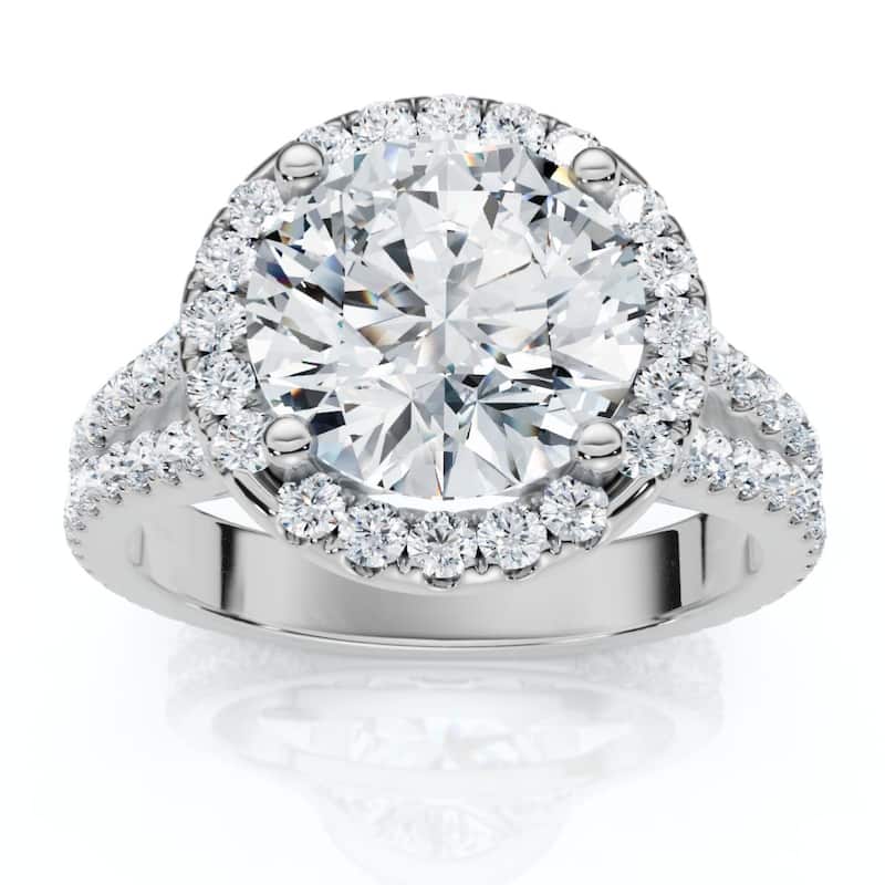 Bliss Diamond 3Ct Diamond Halo Split Band Engagement Ring Lab Grown in White or Yellow Gold - 6.5 - White