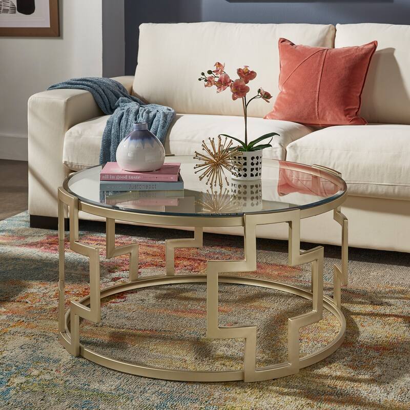 Spumante Matte Gold Finish, Clear Glass Top Table Set by iNSPIRE Q Bold