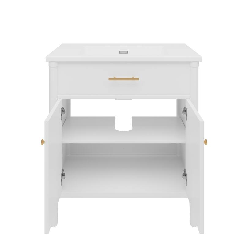 Bathroom Vanity with Ceramic Sink, Wooden Bathroom Storage Cabinet, Bathroom Cabinet with Soft Close Doors & Adjustable Shelf