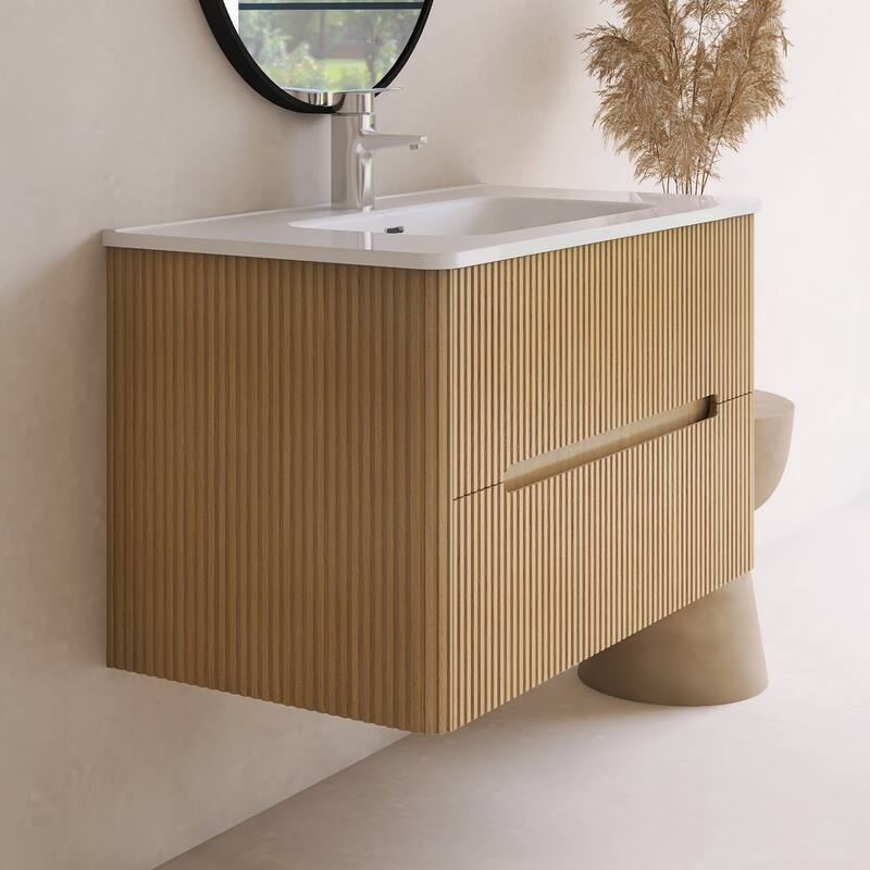 Emma 36 inch Wall-Mounted Bathroom Vanity Set with Integrated Ceramic Sink - 36"x18"x20"