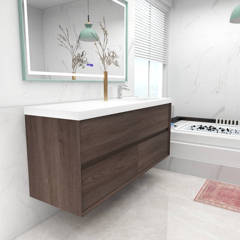 Selina 60" Wall Mounted Vanity with Single Sink on the Right - 60