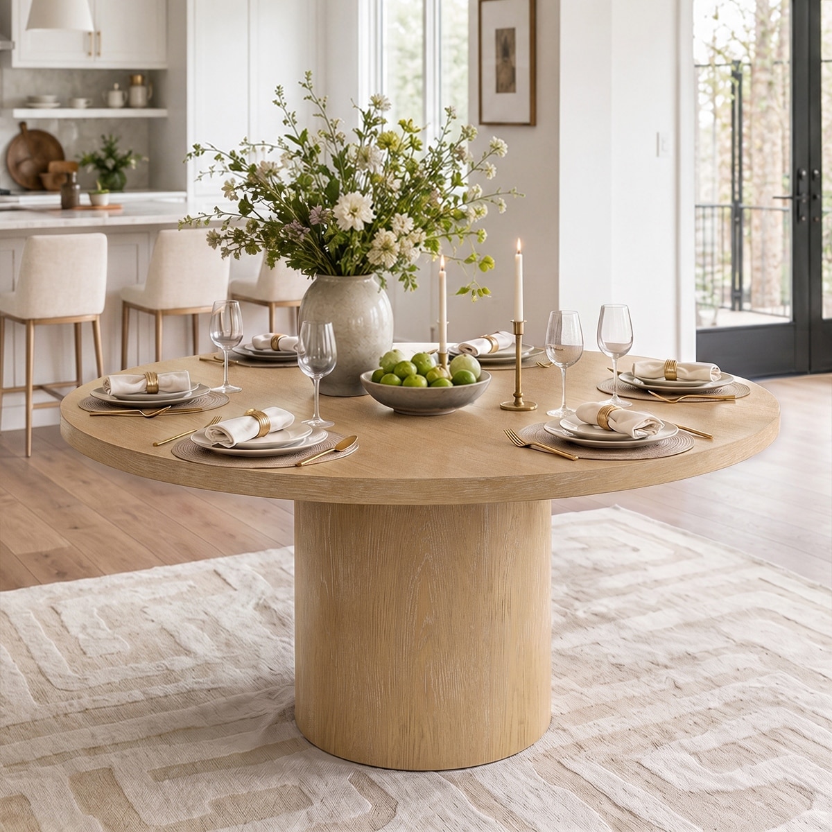 60"Round Pedestal Dining Table with Powderglaze Finish