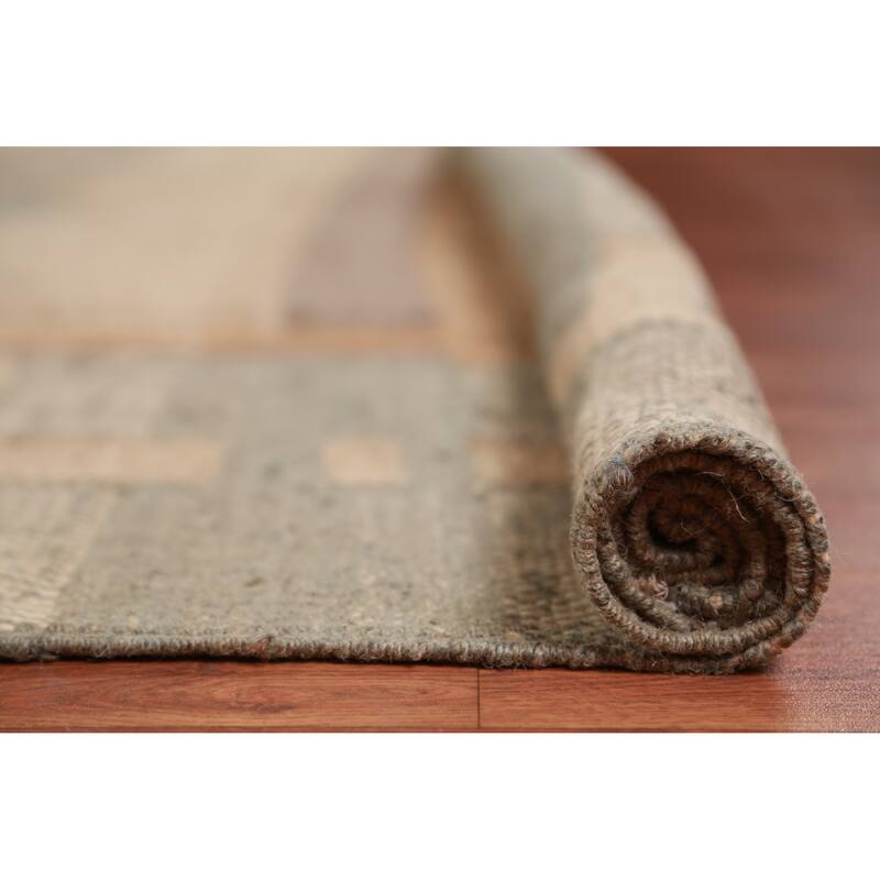 Hand Woven Oriental 100% Jute Carpet Southwestern Modern Beige & Ivories Kilim Area Rug - 11' 8'' X 9' 3''