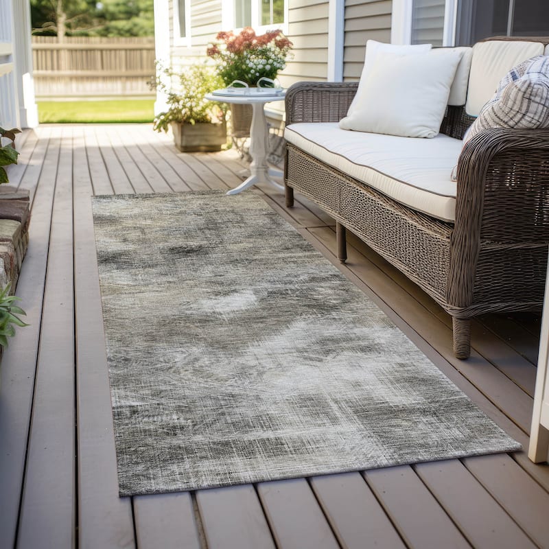 Machine Washable Indoor/ Outdoor Chantille Abstract Imprints Rug