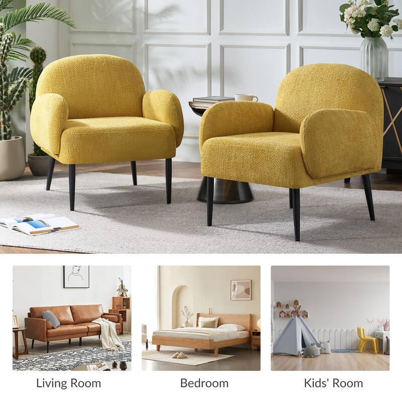 Abe Modern Boucle Accent Chair with Adjustable Metal Legs Set of 2 by HULALA HOME