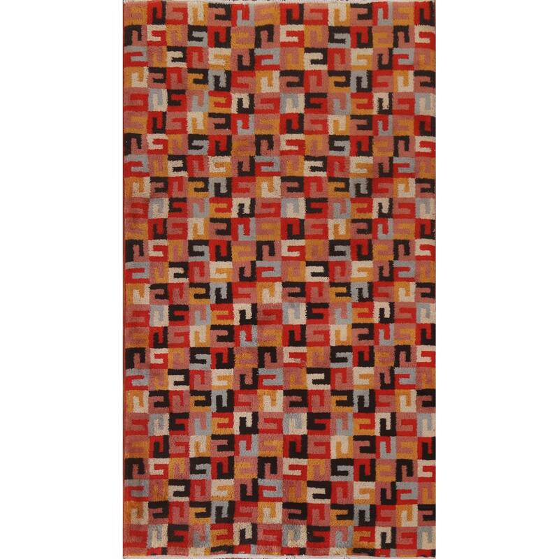 Hand Knotted Oriental 100% Wool Carpet Modern All-Over Red Gabbeh Area Rug - 7' 10'' X 4' 6''