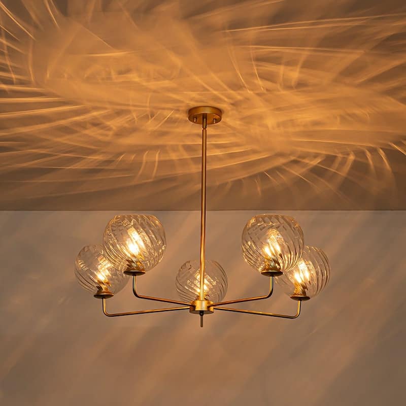 5-Light Blue Swirled Glass Globe Bubble Round Chandelier 35in