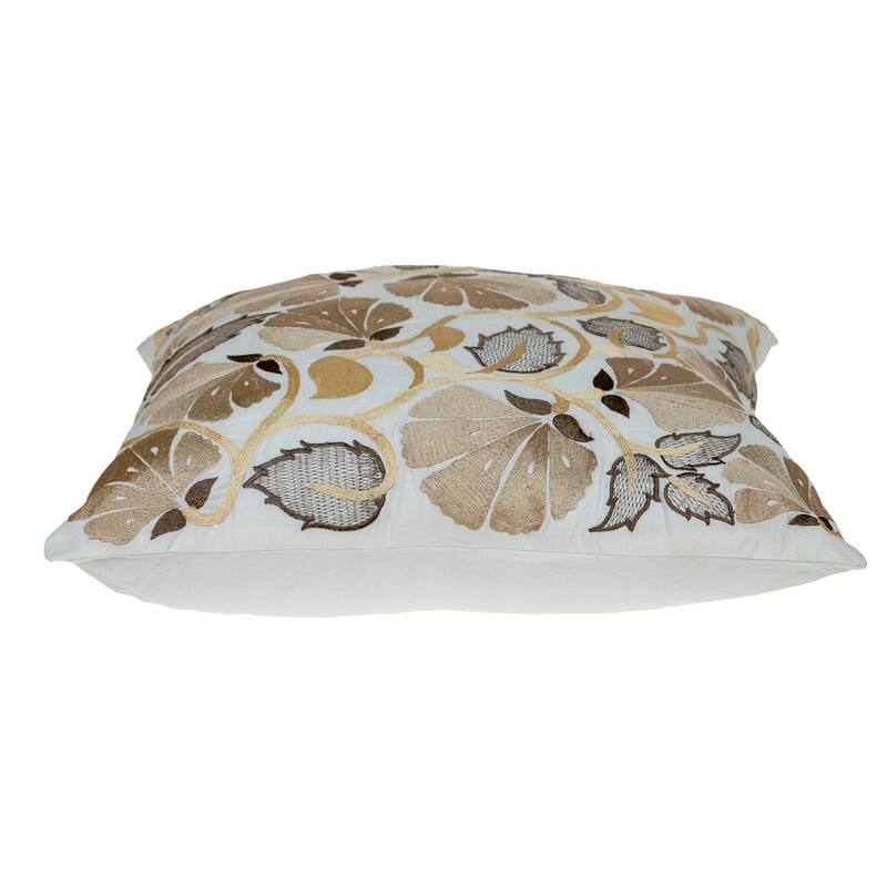 Floral Square Cotton Throw Pillow - 22" - White and Brown