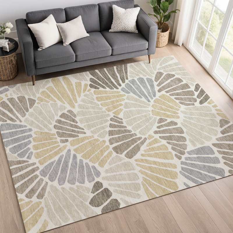 Machine Washable Indoor/ Outdoor Floral Modern Chantille Rug