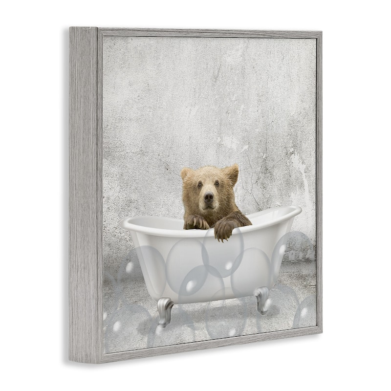 Stupell Baby Bear Bath Time Cute Animal Design,12 x 12, Framed Wall Art