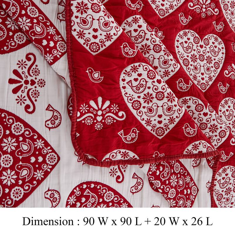 Liv 3pc Queen Size Coverlet Set, Woven Jacquard Matelasse, Red, White