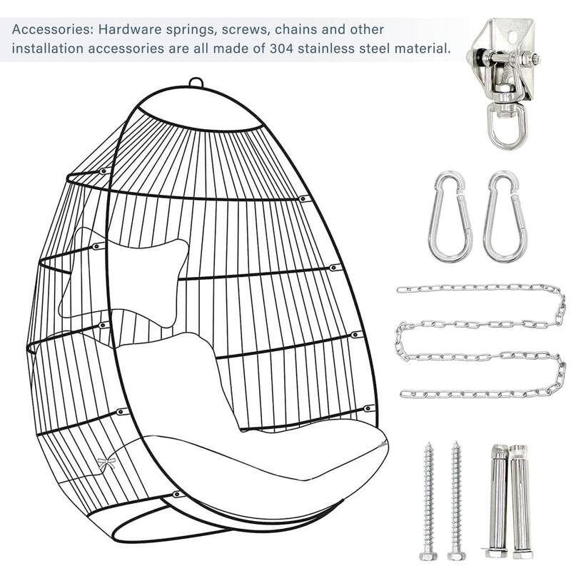 Foldable PE Wicker Hanging Chair with Removable Cushion and Weather-Resistant Design (Outdoor/Indoor Use)