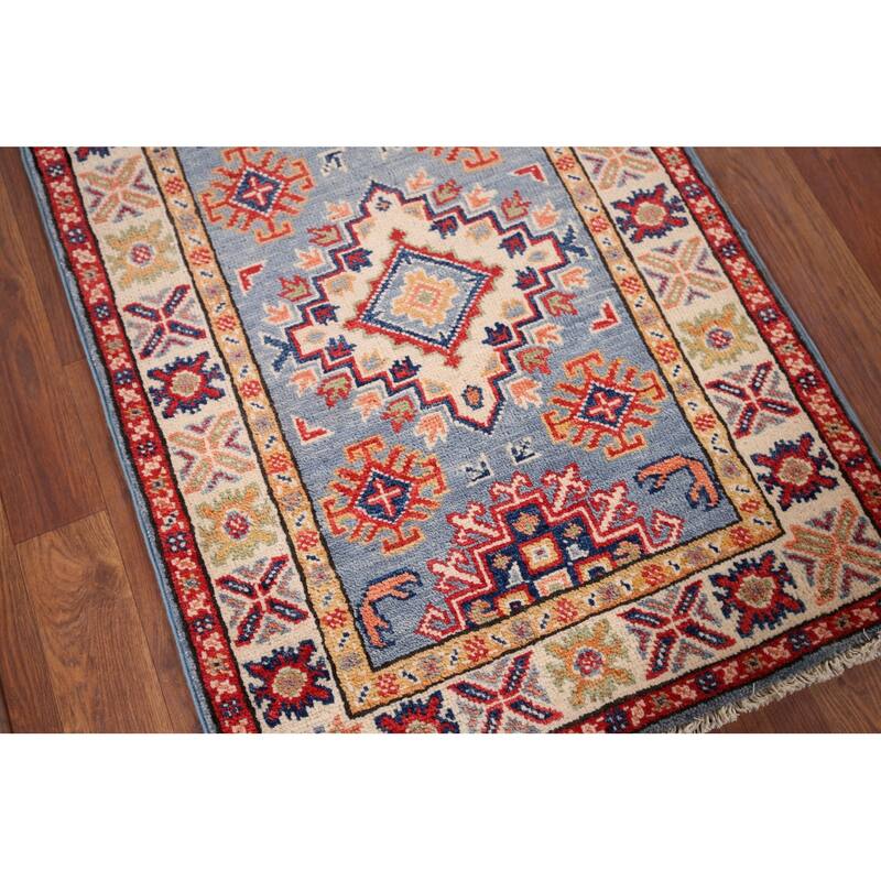 Light Blue Kazak Oriental Foyer Rug Hand-Knotted Wool Carpet - 2'1" x 2'11"