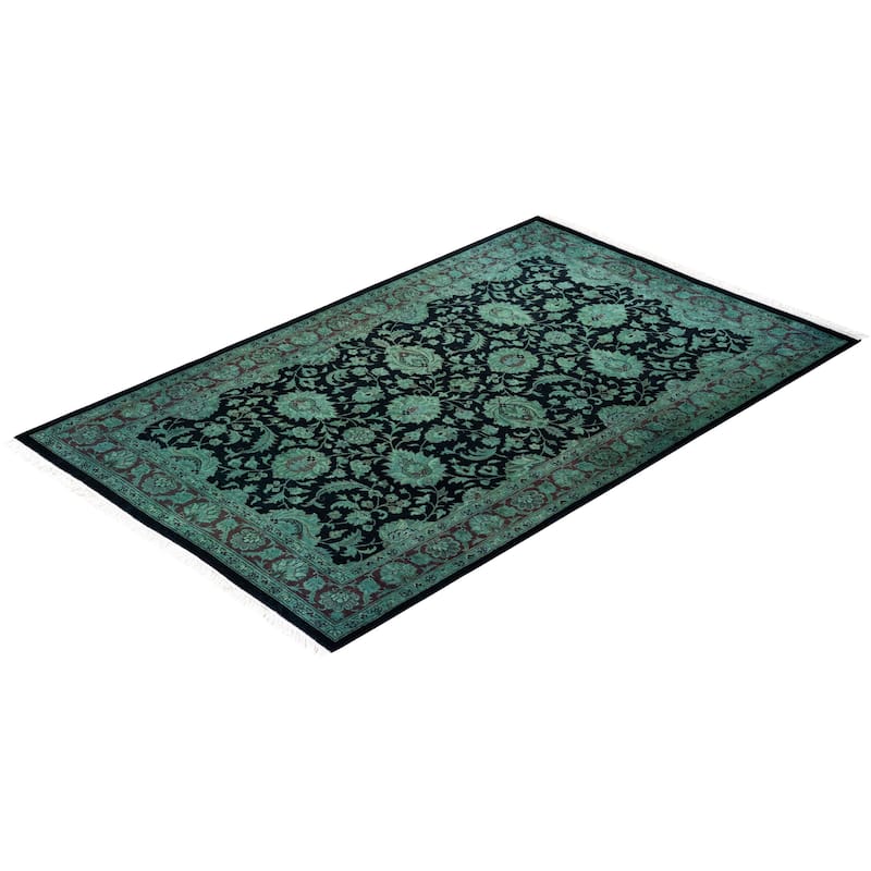 Overton Hand Knotted Wool Vintage Inspired Modern Contemporary Overdyed Black Area Rug - 3' 2" x 5' 0"