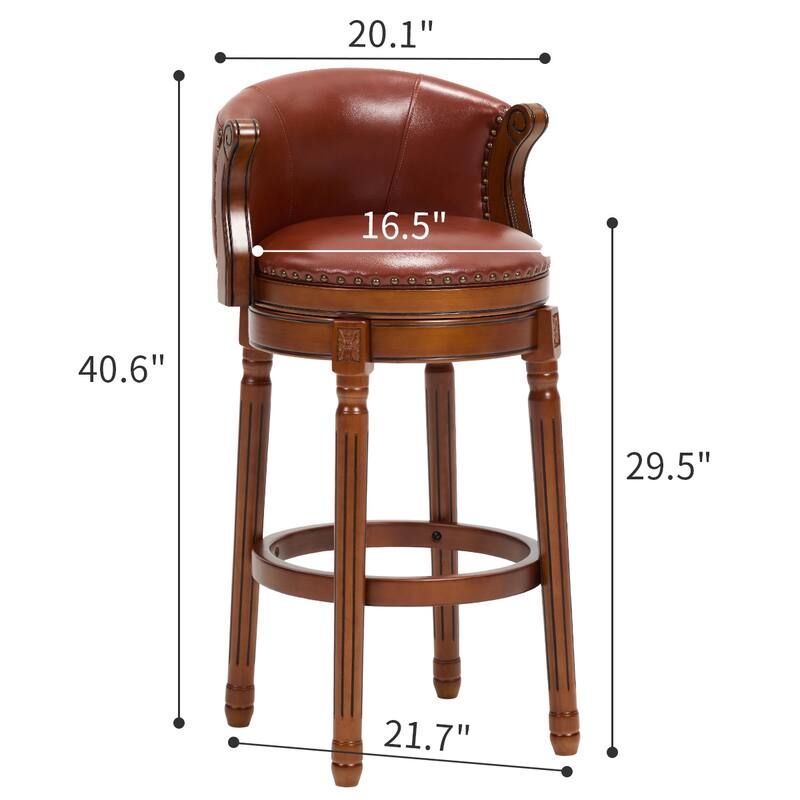 Cow top Leather Wooden Bar Stools, 360 Degree Swivel Bar Chair with Backs, Bar height Couner Height Barstools (1pc)