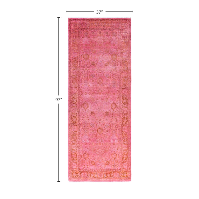 Overdyed One-of-a-Kind Hand-Knotted Runner Rug - Pink - 3' 1" x 8' 1"