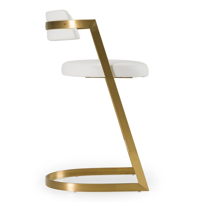 Modrest Shandra White Faux Leather & Gold Counter Stool