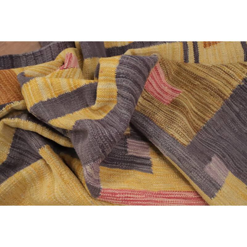 Hand Woven Oriental 100% Wool Carpet Southwestern Tribal Yellow & Gold Kilim Area Rug - 12' 8'' X 10' 2''
