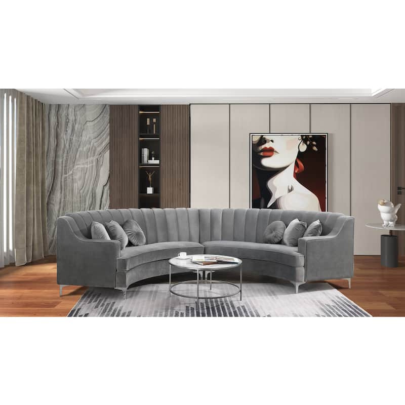 142"Velvet Fabric Curve Sectional Sofa - 142" - Grey