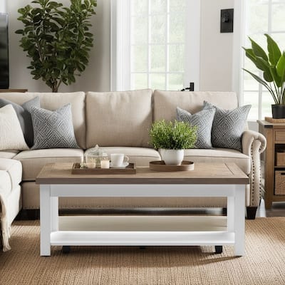 Bridgevine Home Modern Farmhouse 48 inch Coffee Table, No Assembly Required, Two-Tone Finish