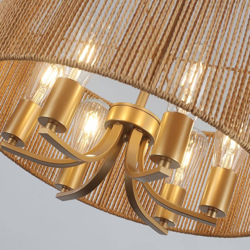 6-Light Boho Farmhouse Handwoven Paper Rope Rattan Chandelier
