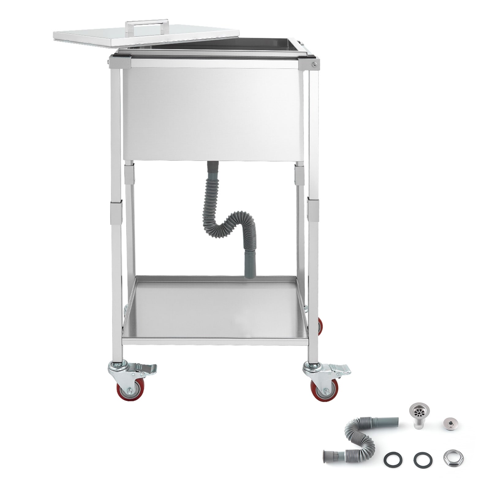 UIMOSO Rolling Ice Chest Cooler Cart, Stainless Steel Cooling Bin on Wheels, 29.6 Quart Outdoor Stand Up Cooler Trolley