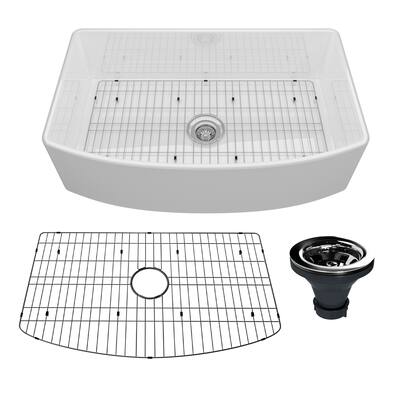 33 inch White Farmhouse Sink White/Black Kitchen Sink Curved Apron Front