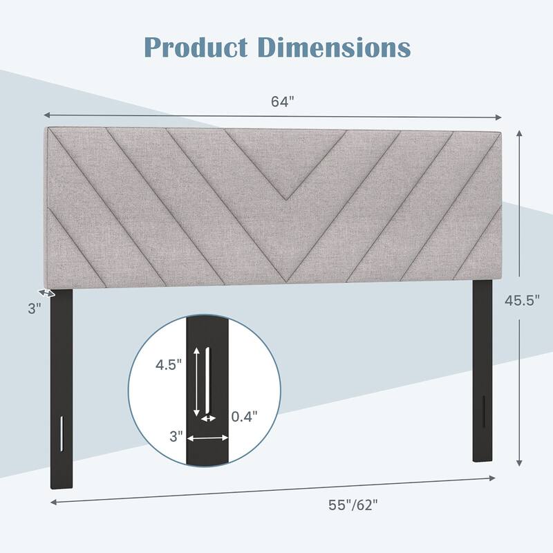 Gymax Linen Fabric Upholstered Headboard Rectangular Headboard w/