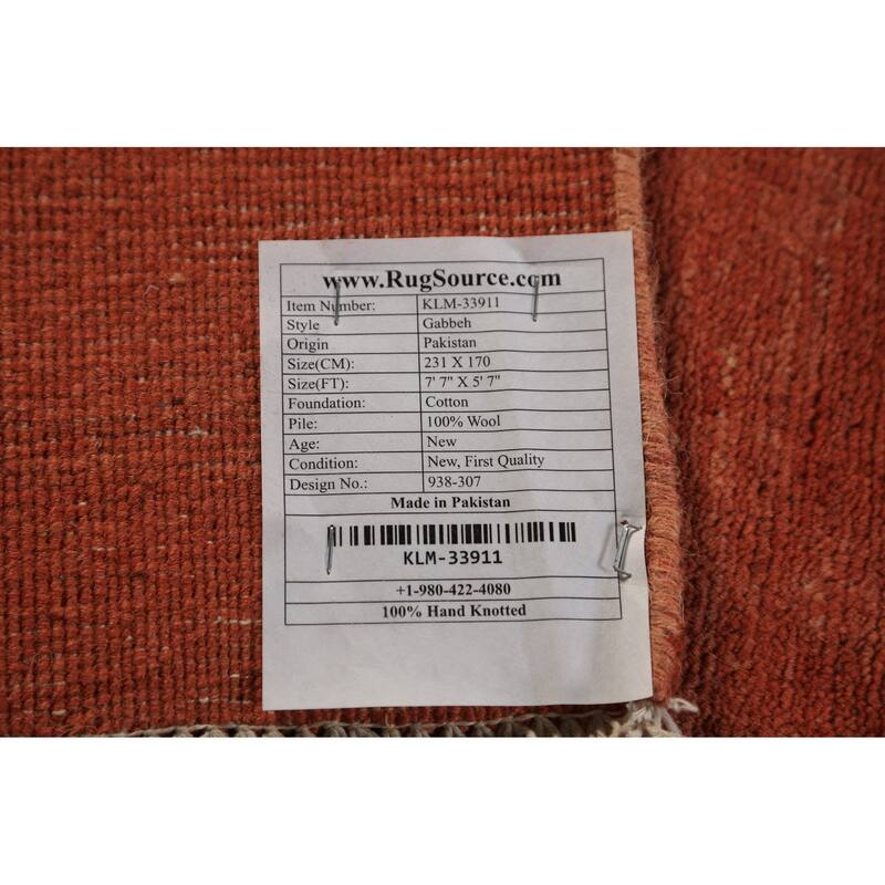 Orange Solid Gabbeh Modern Area Rug Handmade Wool Carpet - 5'7" x 7'7"
