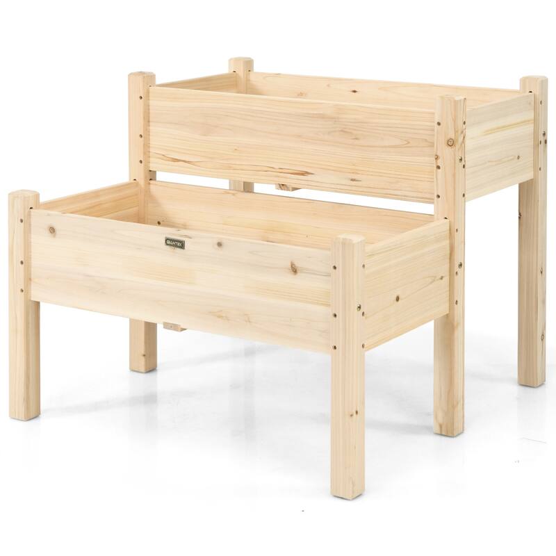 2-Tier Raised Garden Bed with Fir Wood and Drainage Holes for Plants - 34" x 33.5" x 28.5" (L x W x H)