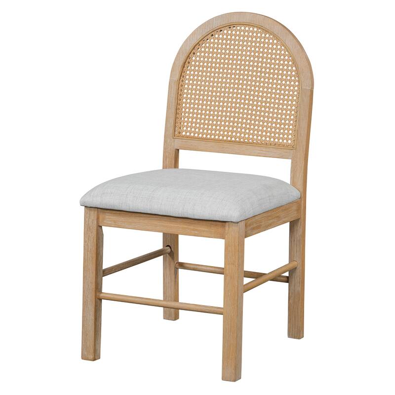 5-Piece Extendable Round Dining Table Set with Upholstered Chairs, Rattan Backrests Table with Adjustable Tabletop