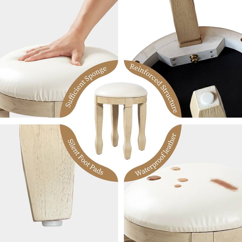 Roomfitters 46" Makeup Vanity with Mirror and Stool, French Country Dressing Table Desk with 5 Drawers, Brown+Antique White