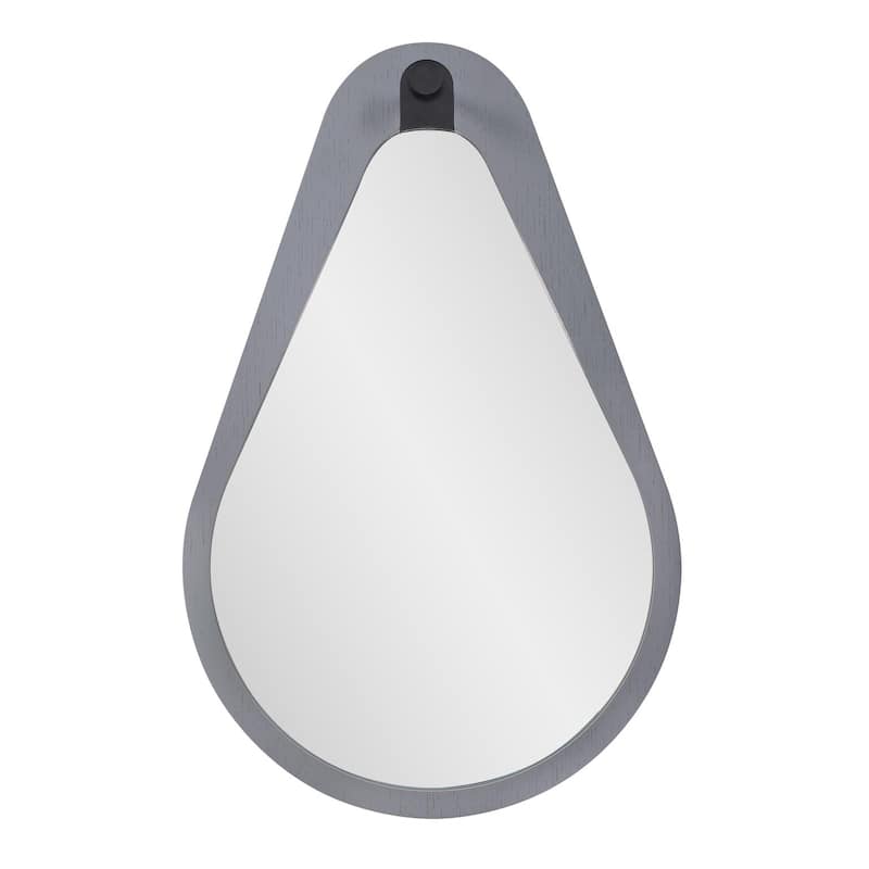 Saldar Gray Teardrop Contemporary Mirror with Black Metal Hook - 28H X 18W X 2.5D