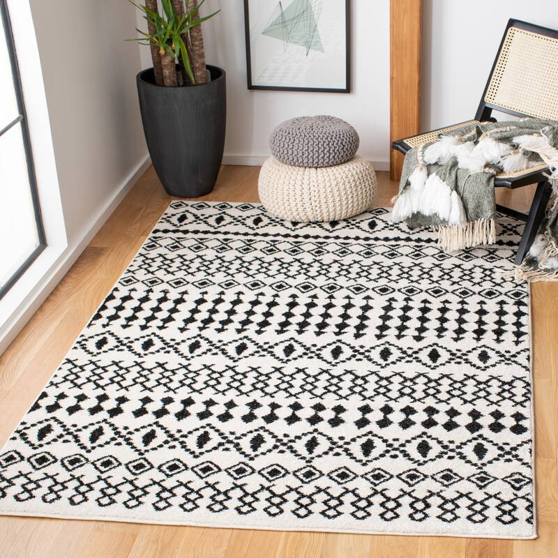 SAFAVIEH Tulum Cordie Boho Moroccan Distressed Rug - 5'3" x 7'6" - Ivory/Black
