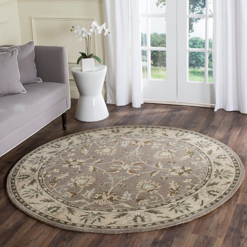 SAFAVIEH Handmade Heritage Takiko Traditional Oriental Wool Rug - 6' Round - Grey/Beige
