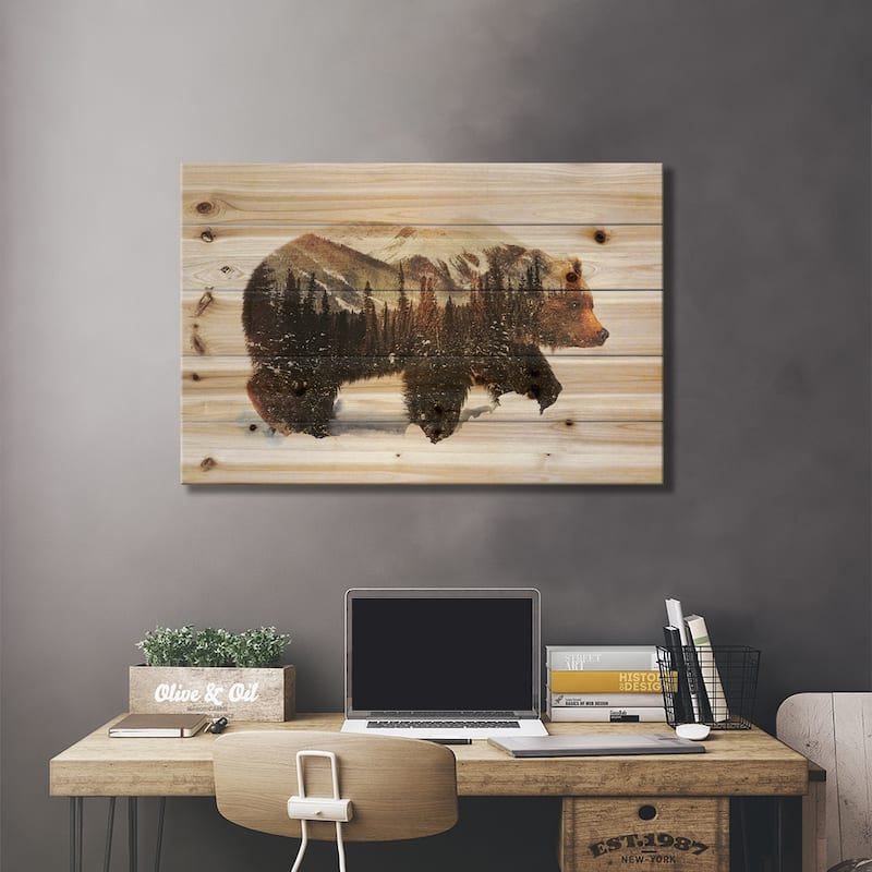 Arctic Grizzly Bear Print On Wood by Andreas Lie - Multi-Color
