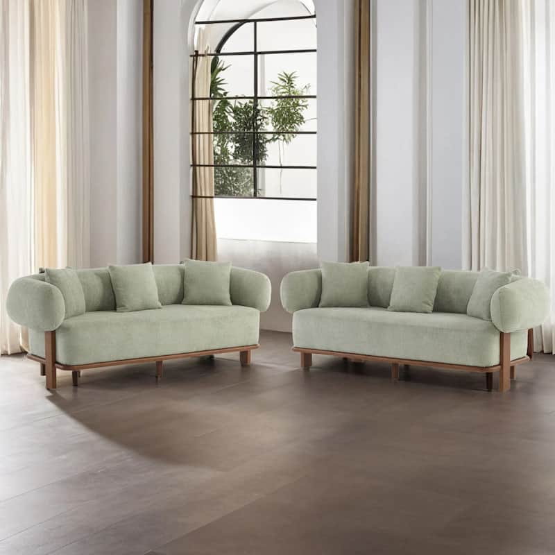 Christopher Knight Home - Oliver Wells Signature Round Arm Sofa - 2-Piece - Light Green+Walnut