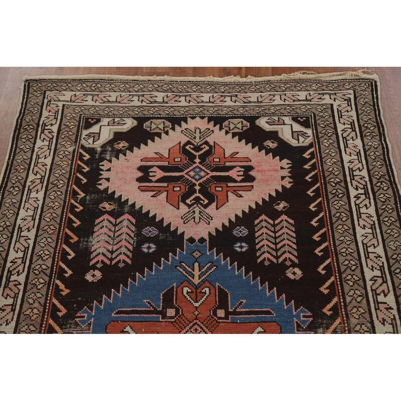 Vegetable Dye Kazak Accent Antique Area Rug Hand-Knotted Wool Carpet - 3'7"x 5'5"