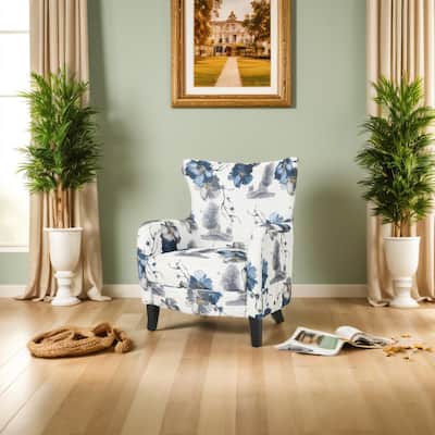 Vintage Print Floral Accent Chair, Fabric Upholstered Reading Armchair with Wood Legs, Modern Leisure Comfy Single Sofa Chair