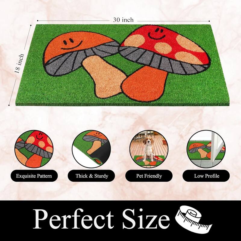 A1HC Natural Coco Coir Door Mat with Heavy Duty Non-Slip PVC Backing - 18" x 30" - Easy to Clean