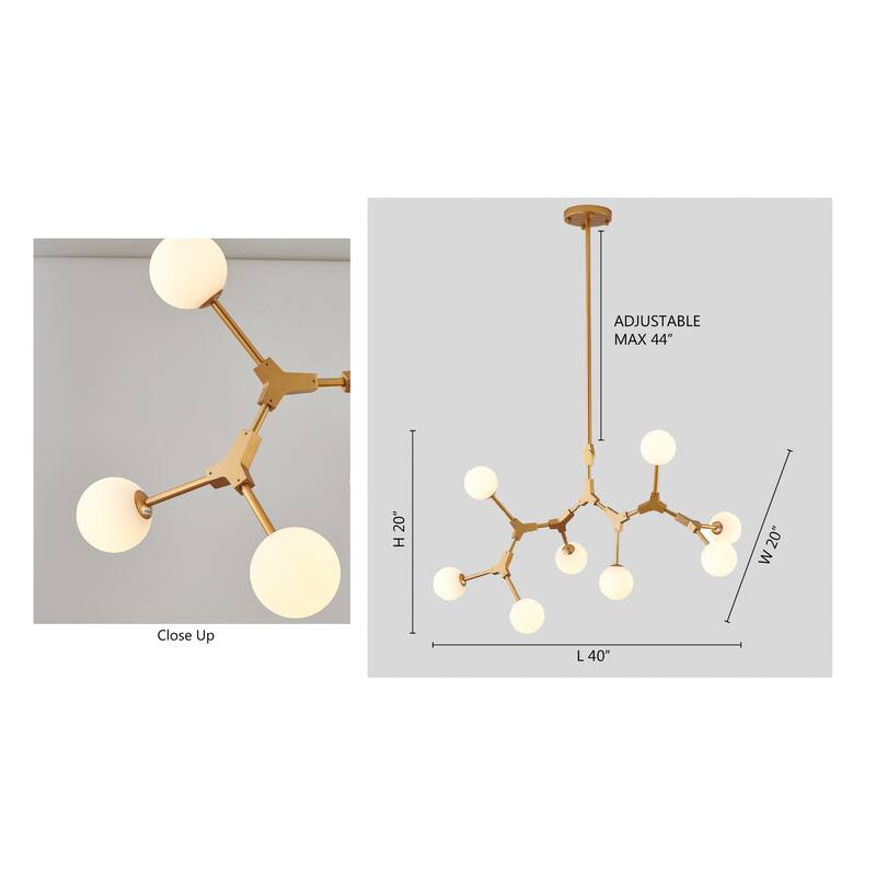 8-Light Gold Chandelier With Milk White Glass Shades