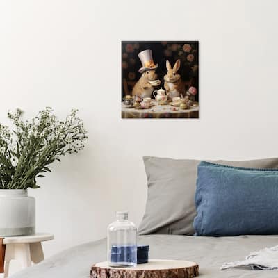 Wynwood Studio Canvas Animals The Classic Tea Time White and Cream White Traditional Wall Art Canvas Print