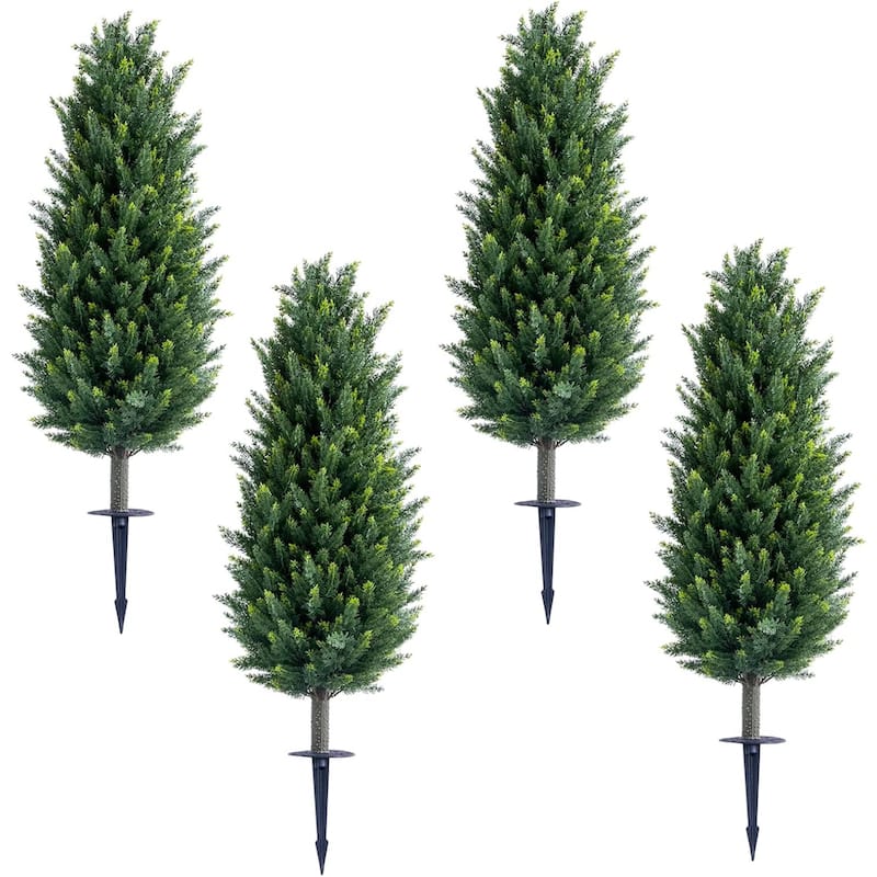 43.3 Inch Artificial Cedar Tree with Spike for Home Decor - 4 pcs