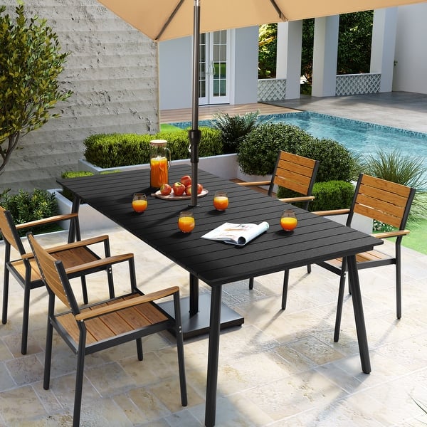 Pellebant Outdoor Rectangle Aluminum Dining Table with Umbrella Hole - Black - 82.3inches