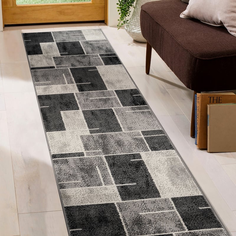 Modern Linear Area Rug for Living Room, Bedroom, or Entryway - Low Pile Indoor Rug - Cream - 2' 3" x 8'