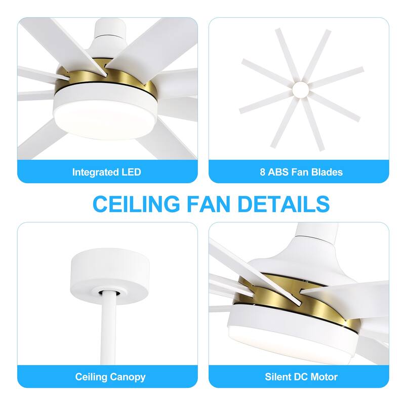 72 Inch Black Morden LED Ceiling Fan with Light Remote(8-Blade)