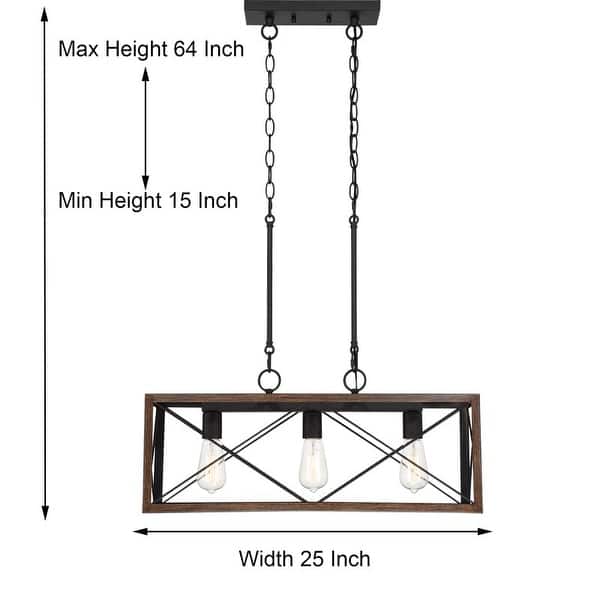 dimension image slide 2 of 6, Acroma 3 - Light Linear Modern Farmhouse Rectangle Chandelier - N/A