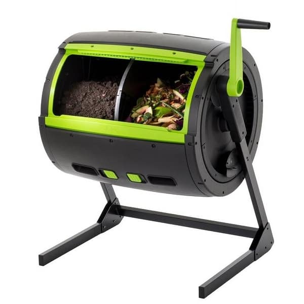 Rotating 65Gallon Compost Bin Tumbler with 2 Compartments 44.5'' H x 41.3'' W x 30'' D Bed
