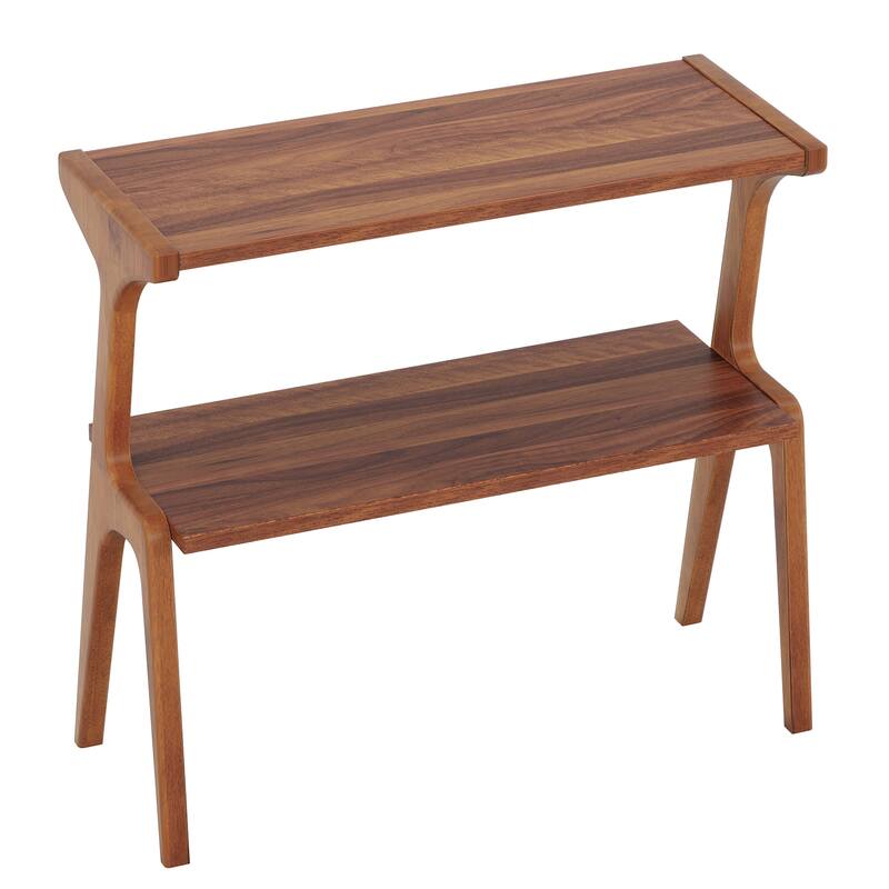 Modern 27.56" Solid Wood End Table - Narrow Side Table with 2-Tier Storage Shelf, Stylish Nightstand & Couch Side Table